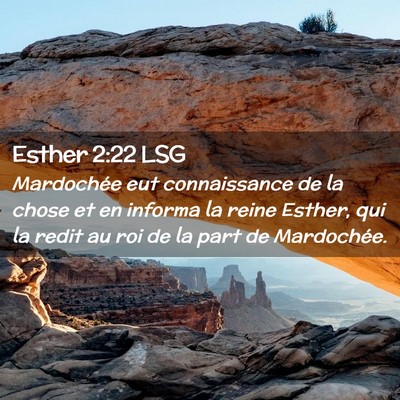 Picture 02 - Esther 2:22 LSG - Mardochée eut connaissance de la chose et en - Bible Verse Picture