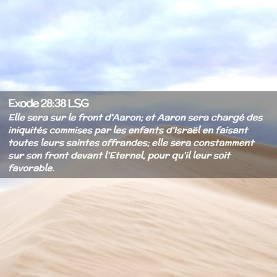 Picture 02 - Exode 28:38 LSG - Elle sera sur le front d'Aaron; et Aaron sera - Bible Verse Picture