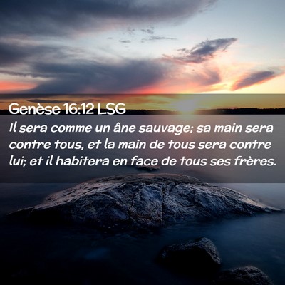 Picture 02 - Genèse 16:12 LSG - Il sera comme un âne sauvage; sa main sera - Bible Verse Picture