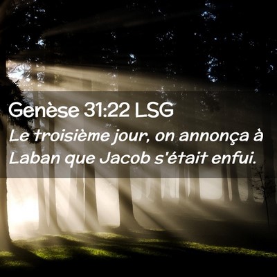 Picture 02 - Genèse 31:22 LSG - Le troisième jour, on annonça à Laban que - Bible Verse Picture
