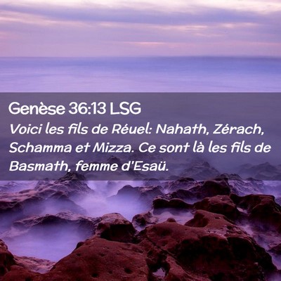 Picture 02 - Genèse 36:13 LSG - Voici les fils de Réuel: Nahath, Zérach, - Bible Verse Picture