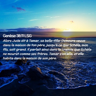 Picture 02 - Genèse 38:11 LSG - Alors Juda dit à Tamar, sa belle-fille: Demeure - Bible Verse Picture
