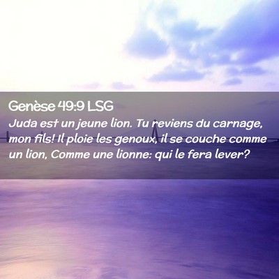 Picture 02 - Genèse 49:9 LSG - Juda est un jeune lion. Tu reviens du carnage, - Bible Verse Picture