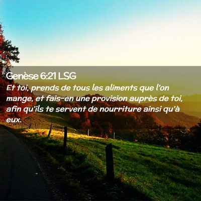 Picture 02 - Genèse 6:21 LSG - Et toi, prends de tous les aliments que l'on - Bible Verse Picture