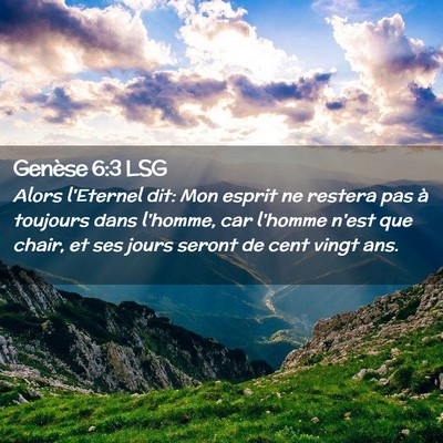 Picture 02 - Genèse 6:3 LSG - Alors l'Eternel dit: Mon esprit ne restera pas à - Bible Verse Picture