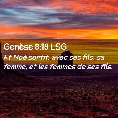 Picture 02 - Genèse 8:18 LSG - Et Noé sortit, avec ses fils, sa femme, et les - Bible Verse Picture