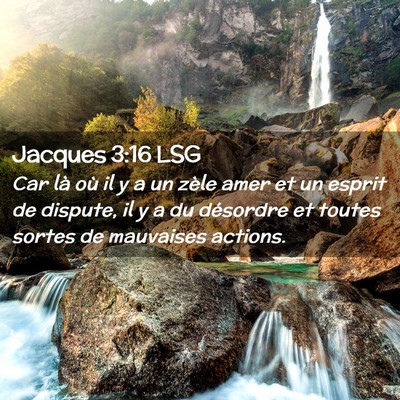 Picture 02 - Jacques 3:16 LSG - Car là où il y a un zèle amer et un esprit de - Bible Verse Picture