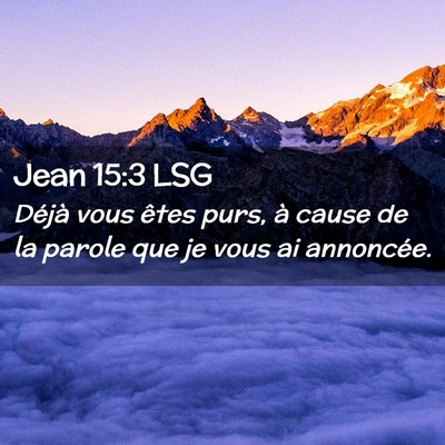 Picture 02 - Jean 15:3 LSG - Déjà vous êtes purs, à cause de la parole que - Bible Verse Picture