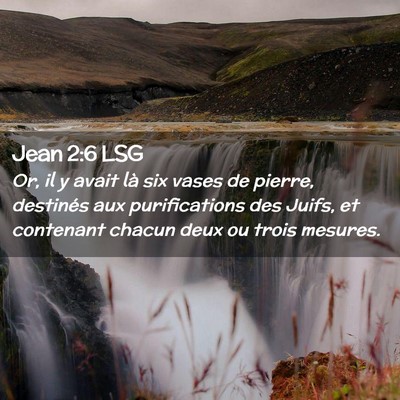 Picture 02 - Jean 2:6 LSG - Or, il y avait là six vases de pierre, destinés - Bible Verse Picture