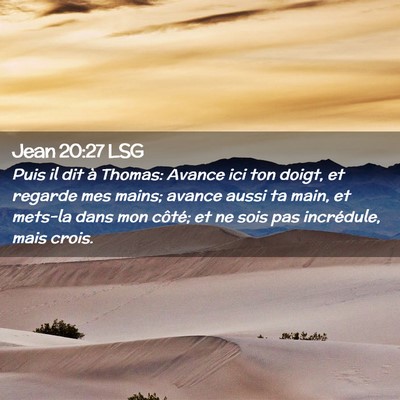 Picture 02 - Jean 20:27 LSG - Puis il dit à Thomas: Avance ici ton doigt, et - Bible Verse Picture