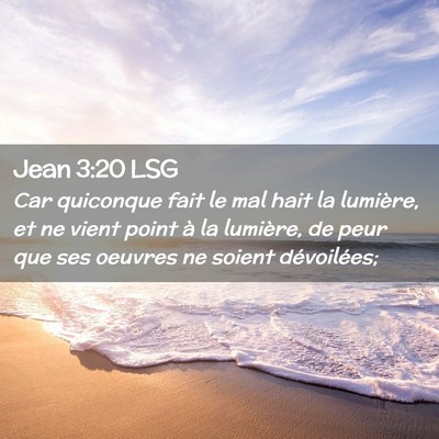 Picture 02 - Jean 3:20 LSG - Car quiconque fait le mal hait la lumière, et ne - Bible Verse Picture