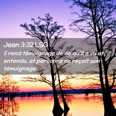 Picture 02 - Jean 3:32 LSG - il rend témoignage de ce qu'il a vu et entendu, - Bible Verse Picture