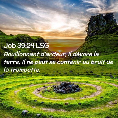 Picture 02 - Job 39:24 LSG - Bouillonnant d'ardeur, il dévore la terre, Il ne - Bible Verse Picture