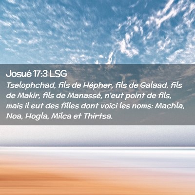 Picture 02 - Josué 17:3 LSG - Tselophchad, fils de Hépher, fils de Galaad, - Bible Verse Picture