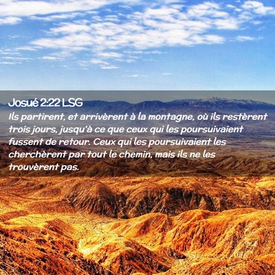 Picture 02 - Josué 2:22 LSG - Ils partirent, et arrivèrent à la montagne, où - Bible Verse Picture