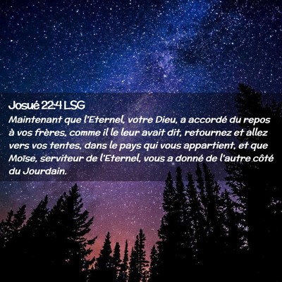 Picture 02 - Josué 22:4 LSG - Maintenant que l'Eternel, votre Dieu, a accordé - Bible Verse Picture