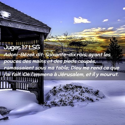 Picture 02 - Juges 1:7 LSG - Adoni-Bézek dit: Soixante-dix rois, ayant les - Bible Verse Picture