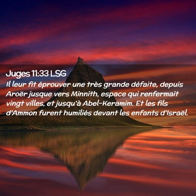 Picture 02 - Juges 11:33 LSG - Il leur fit éprouver une très grande défaite, - Bible Verse Picture