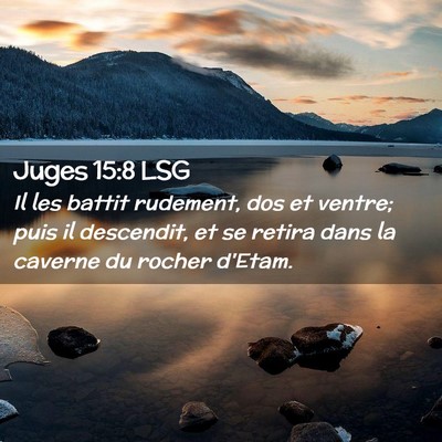 Picture 02 - Juges 15:8 LSG - Il les battit rudement, dos et ventre; puis il - Bible Verse Picture