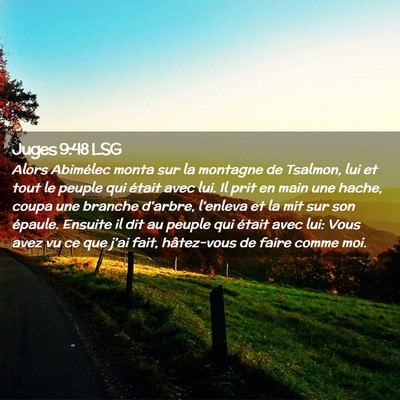 Picture 02 - Juges 9:48 LSG - Alors Abimélec monta sur la montagne de Tsalmon, - Bible Verse Picture