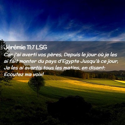 Picture 02 - Jérémie 11:7 LSG - Car j'ai averti vos pères, Depuis le jour où je - Bible Verse Picture