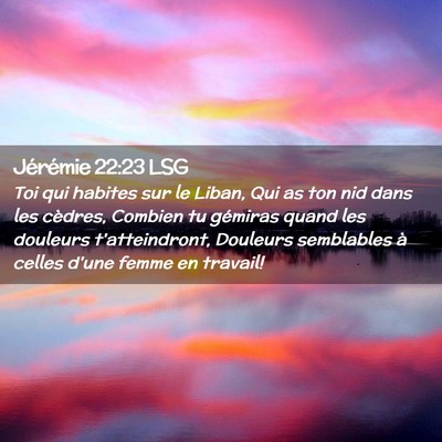 Picture 02 - Jérémie 22:23 LSG - Toi qui habites sur le Liban, Qui as ton nid dans - Bible Verse Picture