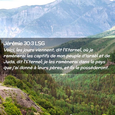 Picture 02 - Jérémie 30:3 LSG - Voici, les jours viennent, dit l'Eternel, où je - Bible Verse Picture