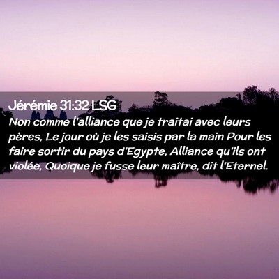 Picture 02 - Jérémie 31:32 LSG - Non comme l'alliance que je traitai avec leurs - Bible Verse Picture
