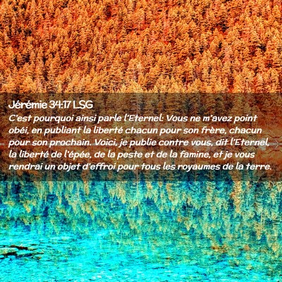 Picture 02 - Jérémie 34:17 LSG - C'est pourquoi ainsi parle l'Eternel: Vous ne - Bible Verse Picture