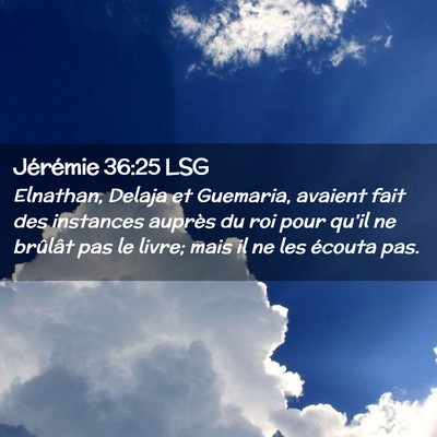 Picture 02 - Jérémie 36:25 LSG - Elnathan, Delaja et Guemaria, avaient fait des - Bible Verse Picture