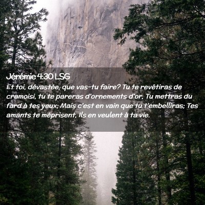 Picture 02 - Jérémie 4:30 LSG - Et toi, dévastée, que vas-tu faire? Tu te - Bible Verse Picture