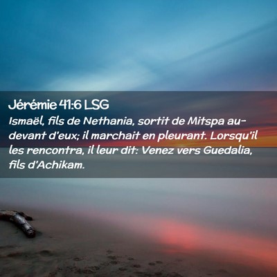Picture 02 - Jérémie 41:6 LSG - Ismaël, fils de Nethania, sortit de Mitspa - Bible Verse Picture