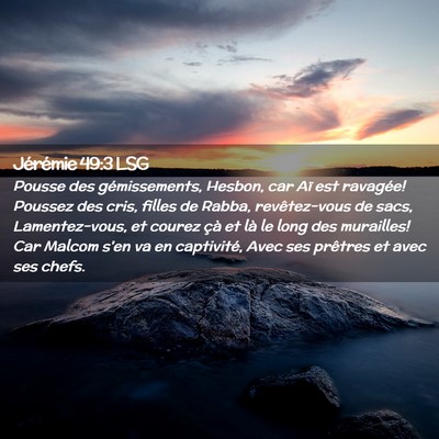 Picture 02 - Jérémie 49:3 LSG - Pousse des gémissements, Hesbon, car Aï est - Bible Verse Picture