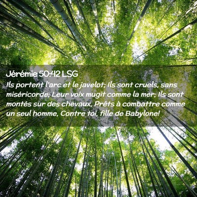 Picture 02 - Jérémie 50:42 LSG - Ils portent l'arc et le javelot; Ils sont cruels, - Bible Verse Picture