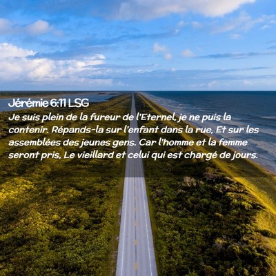 Picture 02 - Jérémie 6:11 LSG - Je suis plein de la fureur de l'Eternel, je ne - Bible Verse Picture