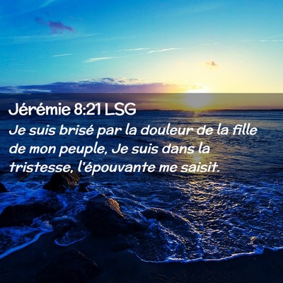 Picture 02 - Jérémie 8:21 LSG - Je suis brisé par la douleur de la fille de mon - Bible Verse Picture