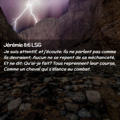 Picture 02 - Jérémie 8:6 LSG - Je suis attentif, et j'écoute: Ils ne parlent - Bible Verse Picture