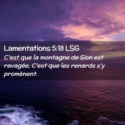 Picture 02 - Lamentations 5:18 LSG - C'est que la montagne de Sion est ravagée, C'est - Bible Verse Picture