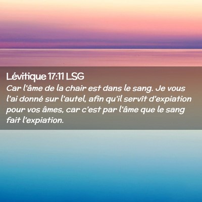 Picture 02 - Lévitique 17:11 LSG - Car l'âme de la chair est dans le sang. Je vous - Bible Verse Picture