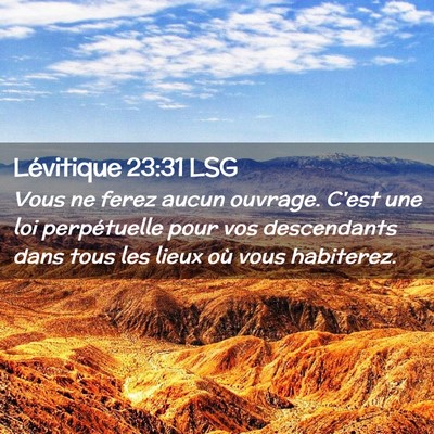 Picture 02 - Lévitique 23:31 LSG - Vous ne ferez aucun ouvrage. C'est une loi - Bible Verse Picture