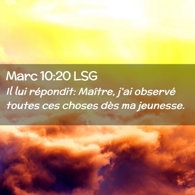 Picture 02 - Marc 10:20 LSG - Il lui répondit: Maître, j'ai observé toutes - Bible Verse Picture