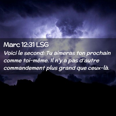 Picture 02 - Marc 12:31 LSG - Voici le second: Tu aimeras ton prochain comme - Bible Verse Picture