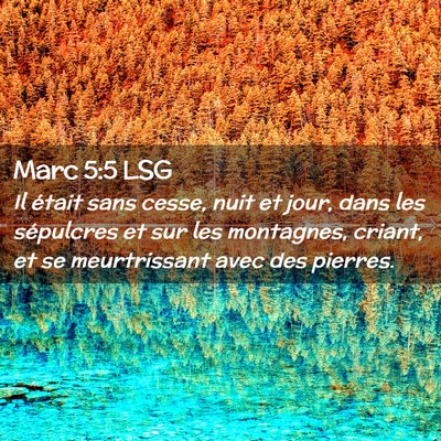 Picture 02 - Marc 5:5 LSG - Il était sans cesse, nuit et jour, dans les - Bible Verse Picture