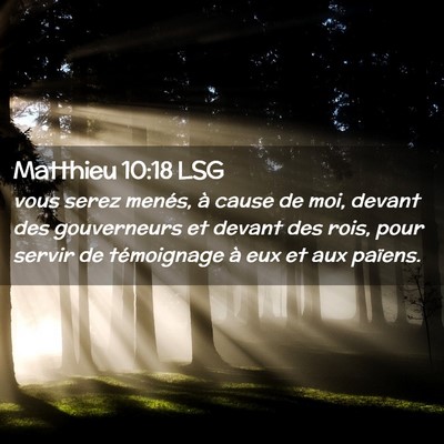 Picture 02 - Matthieu 10:18 LSG - vous serez menés, à cause de moi, devant des - Bible Verse Picture
