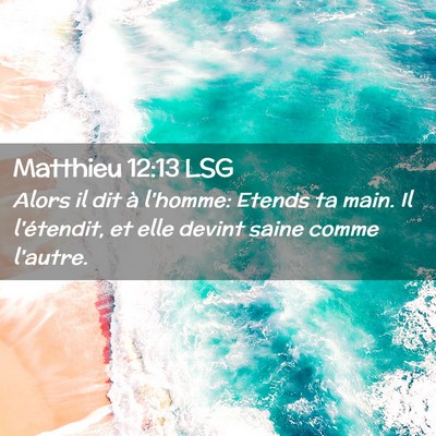 Picture 02 - Matthieu 12:13 LSG - Alors il dit à l'homme: Etends ta main. Il - Bible Verse Picture