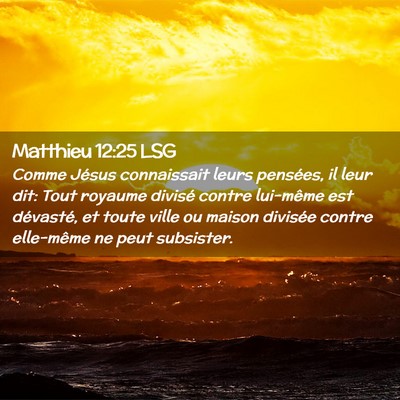 Picture 02 - Matthieu 12:25 LSG - Comme Jésus connaissait leurs pensées, il leur - Bible Verse Picture