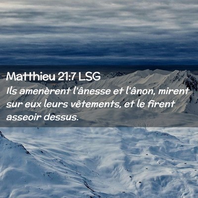 Picture 02 - Matthieu 21:7 LSG - Ils amenèrent l'ânesse et l'ânon, mirent sur - Bible Verse Picture