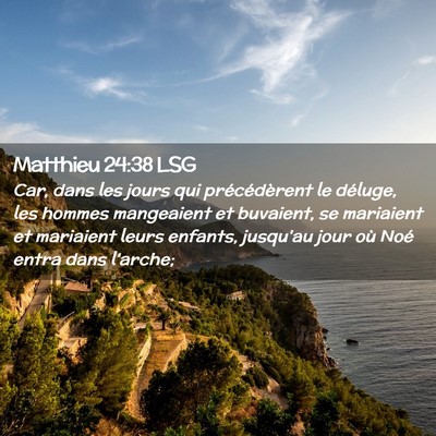Picture 02 - Matthieu 24:38 LSG - Car, dans les jours qui précédèrent le - Bible Verse Picture