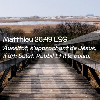 Picture 02 - Matthieu 26:49 LSG - Aussitôt, s'approchant de Jésus, il dit: Salut, - Bible Verse Picture