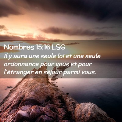 Picture 02 - Nombres 15:16 LSG - Il y aura une seule loi et une seule ordonnance - Bible Verse Picture